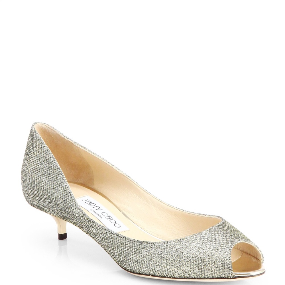 Jimmy Choo Caitlyn Lame Glitter Kitten Heel